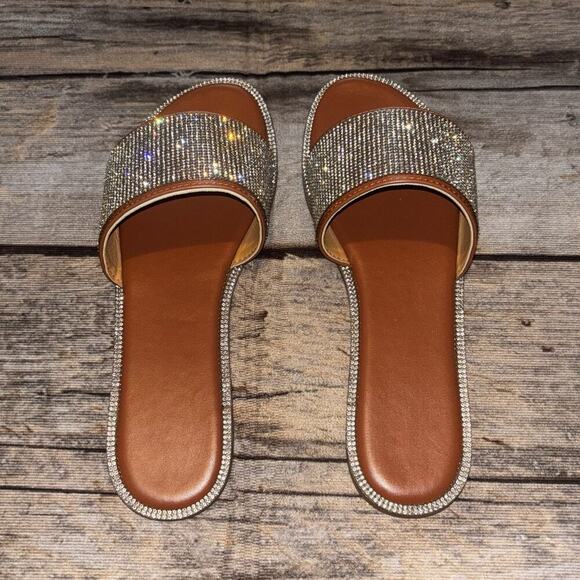 Women's Sandal Slip On Fashion Slides Rhinestone Sequins EU 41 Womens 8.5/9 NEW - Picture 4 of 9